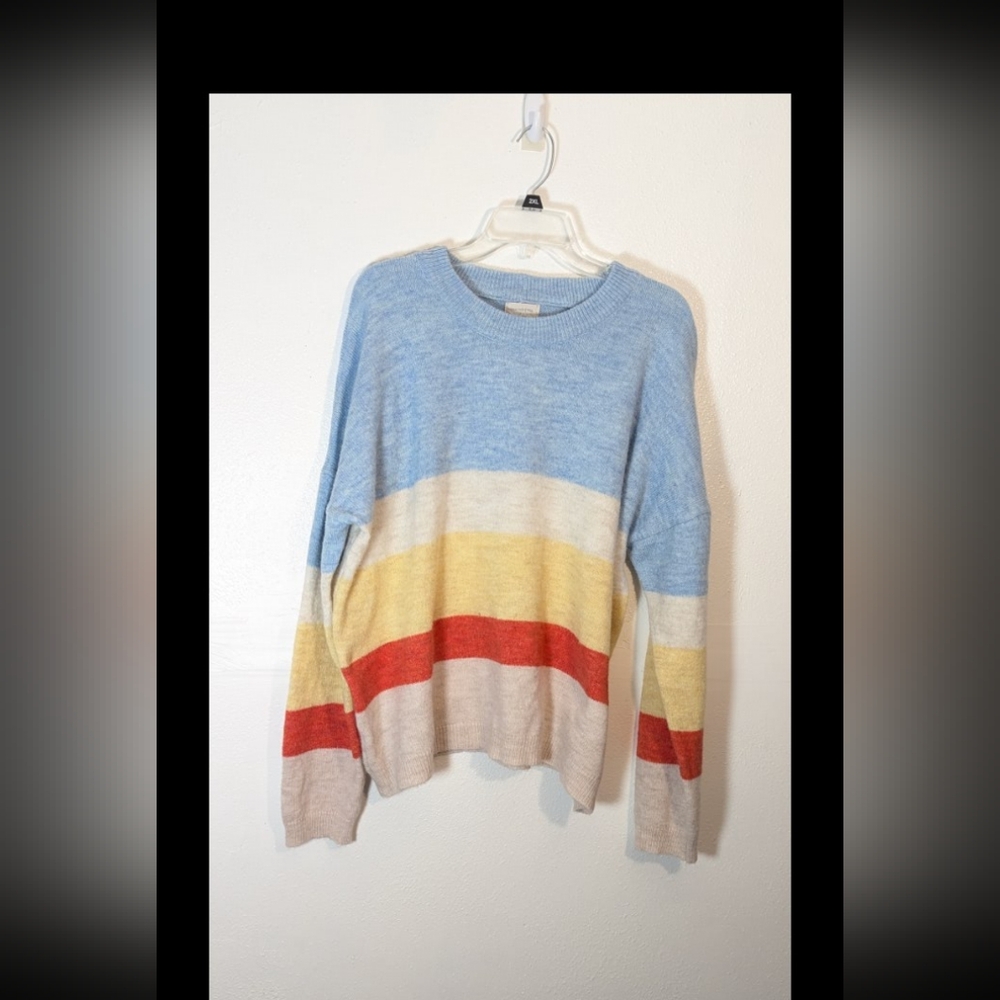 Women's Urban Outfitters Blue And Yellow Stripe Wool Sweater - Picture 2 of 9